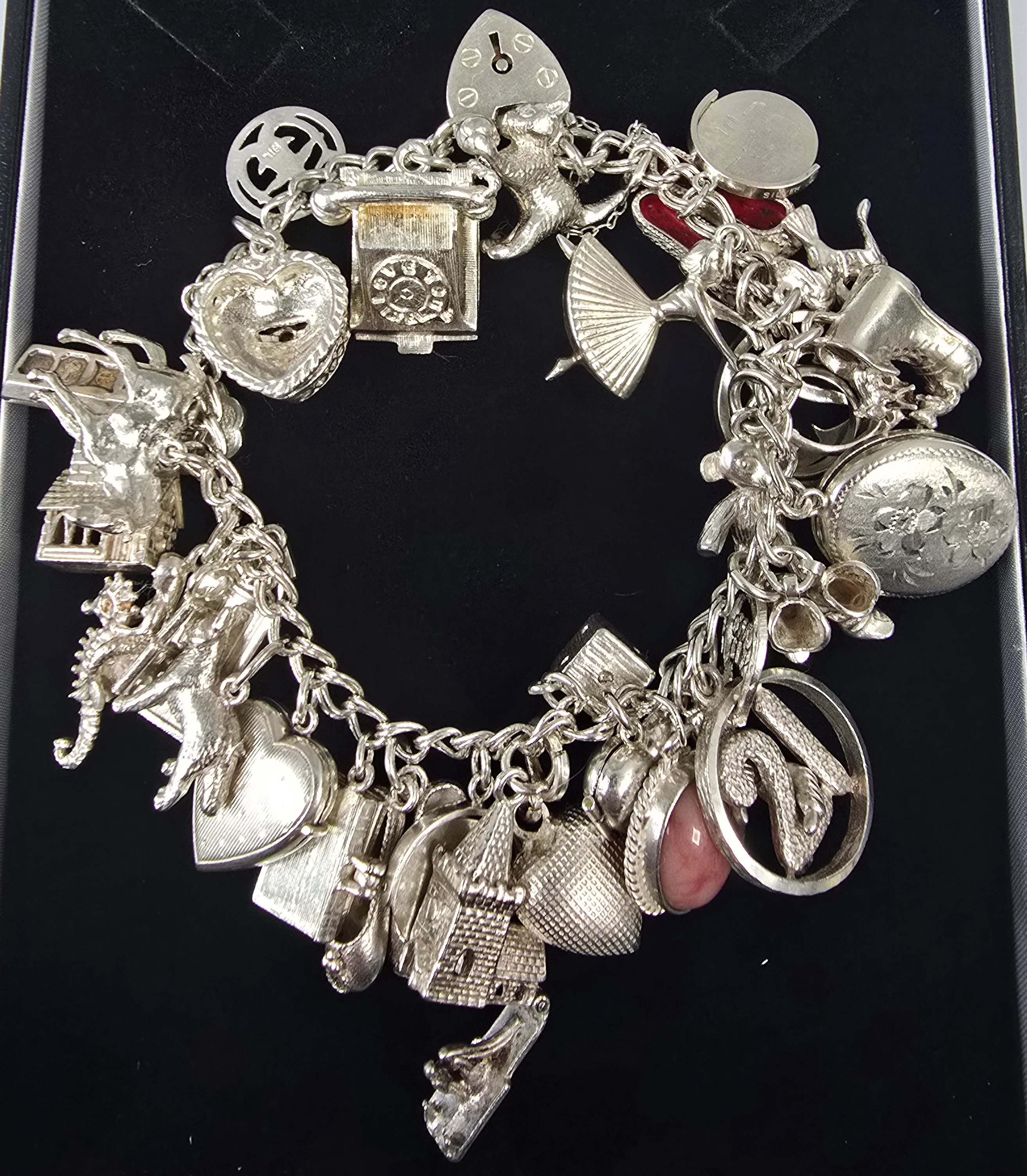 925 Silver Charm Bracelet with 32 Charms 98.1G 925