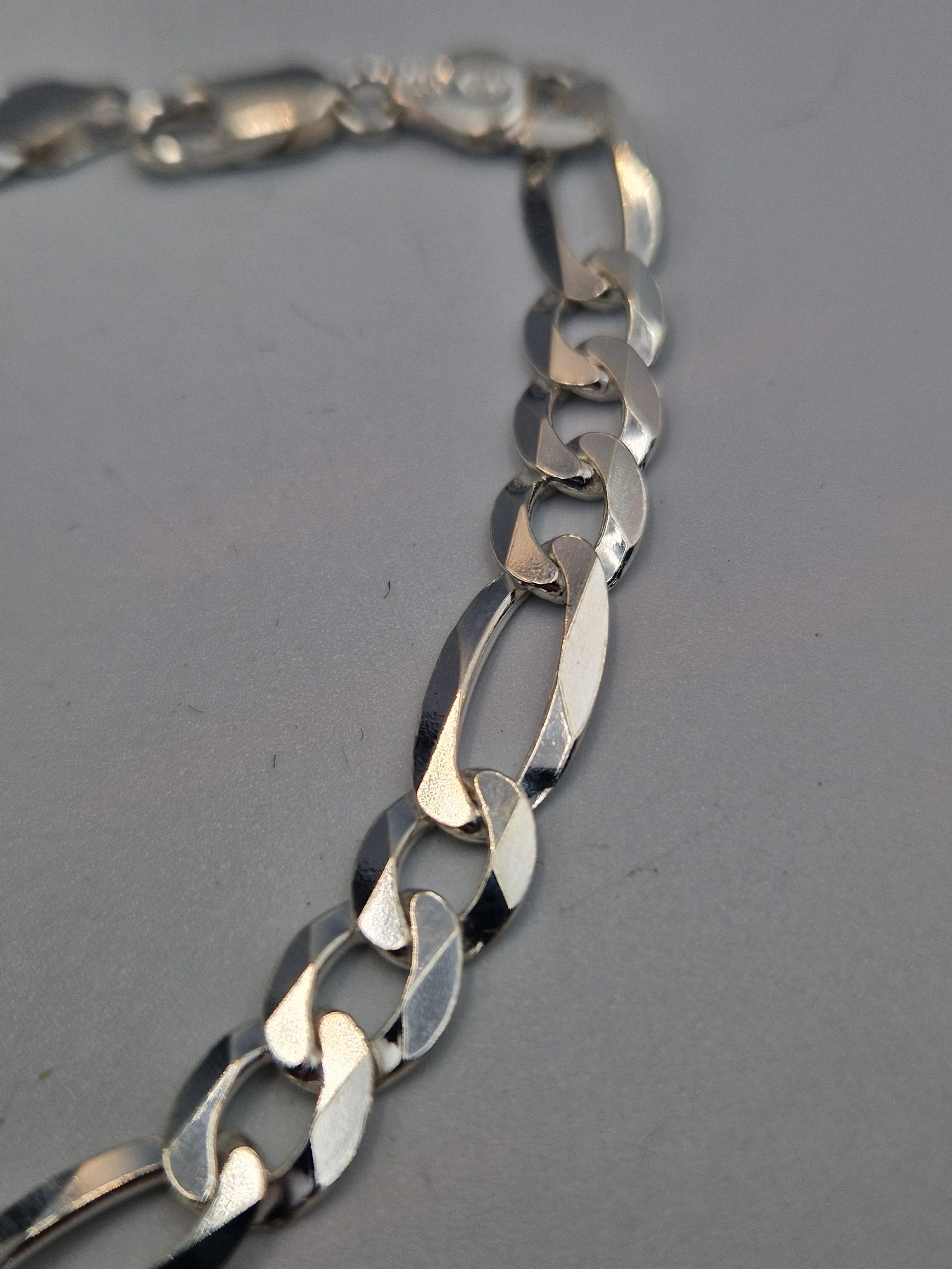 925 Sterling Silver 3-in-1 Figaro Bracelet - 7mm Wide - 8.5" Long - 10.6 Grams **BRAND NEW** - Image 3