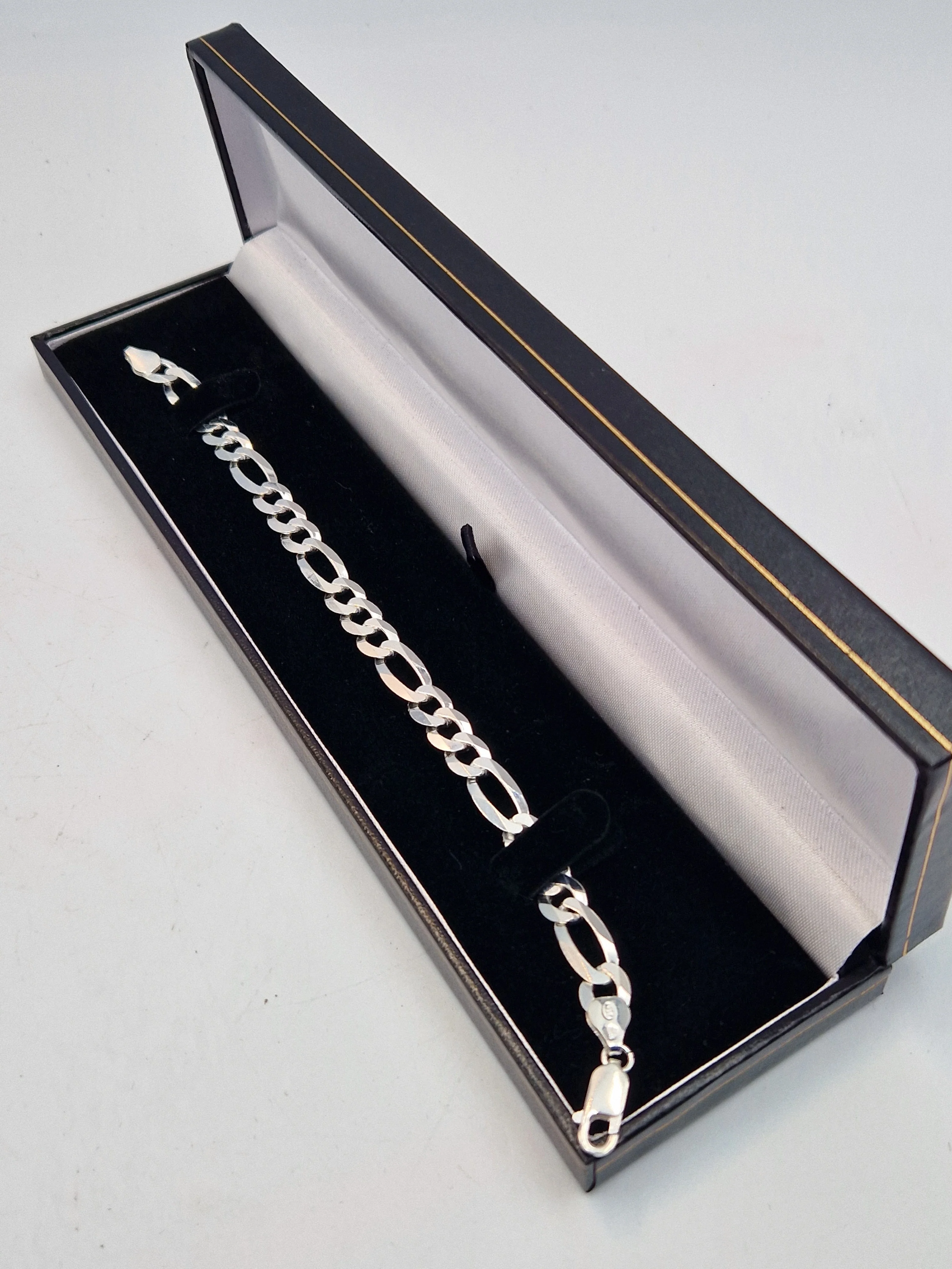 925 Sterling Silver 3-in-1 Figaro Bracelet - 7mm Wide - 8.5" Long - 10.6 Grams **BRAND NEW** - Image 4