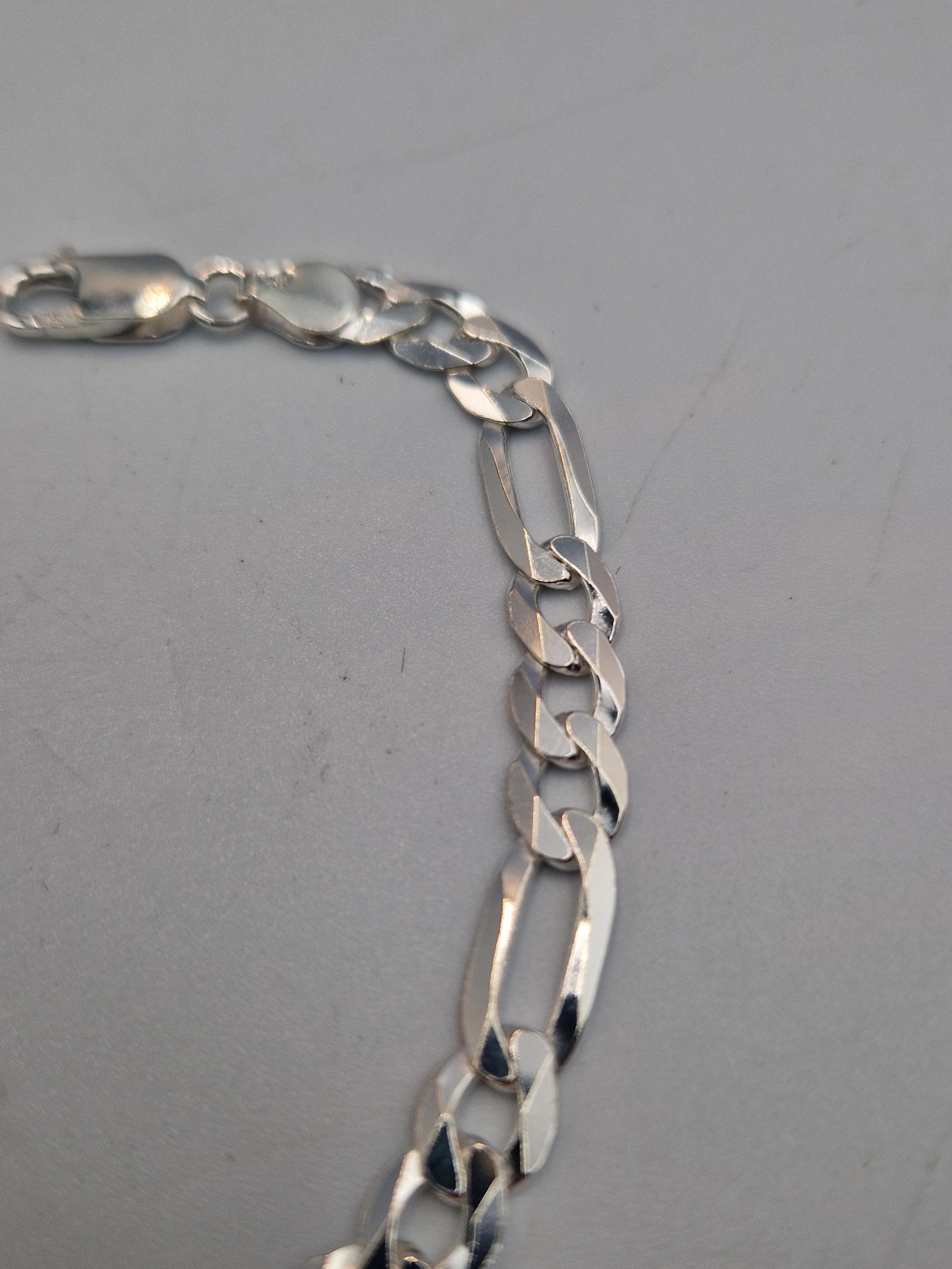 925 Sterling Silver 3 In 1 Figaro Bracelet - 9" Long - 6mm Wide - 8.70 Grams **BRAND NEW** - Image 3