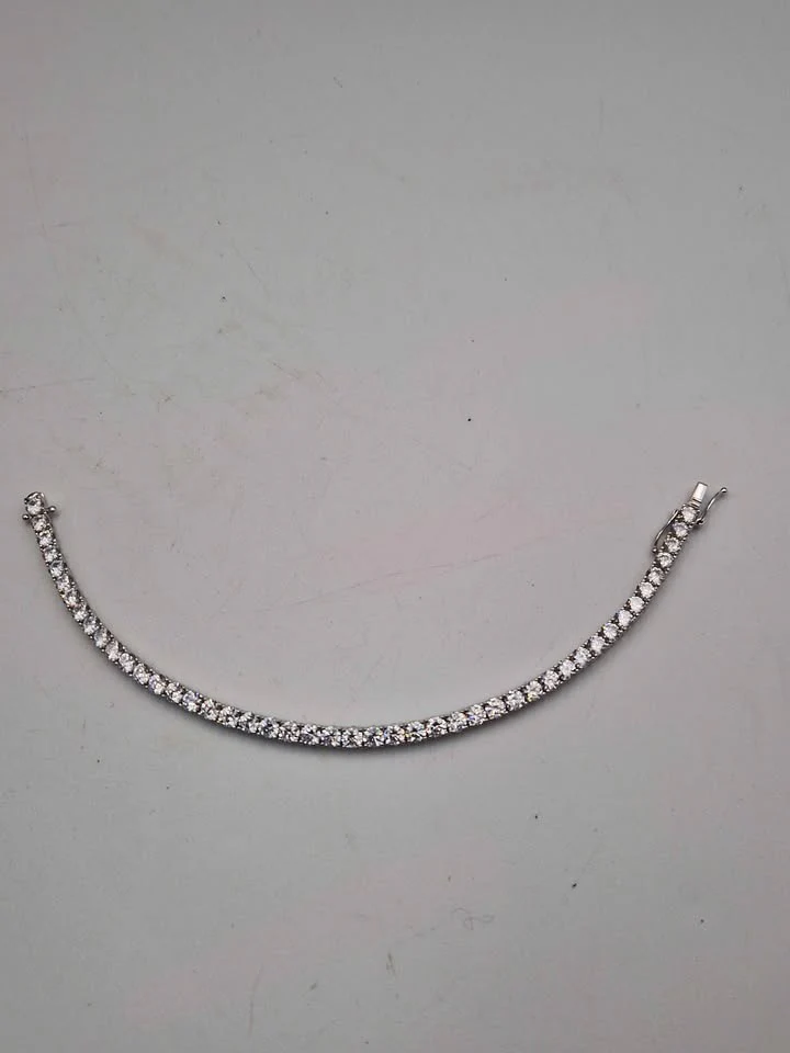 925 Sterling Silver Bracelet W/ Cubic Zirconia Stones - 4mm Wide - 16.50 Grams - 8" Long *BRAND NEW*