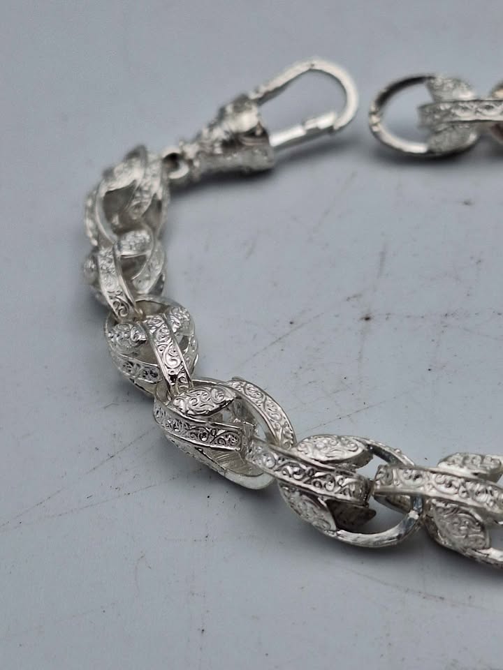 925 Sterling Silver Large Patterned Tulip Bracelet - 9" Long - 29.97 Grans **BRAND NEW** - Image 2