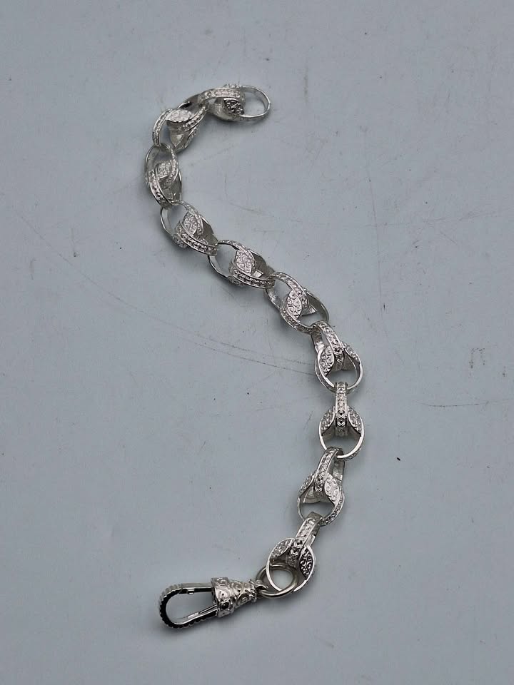 925 Sterling Silver Large Patterned Tulip Bracelet - 9" Long - 38.04 Grams *BRAND NEW* - Image 4