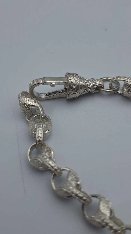 925 Sterling Silver Patterned Tulip Bracelet - 18.81 Grams - 8" Long *BRAND NEW* - Image 3