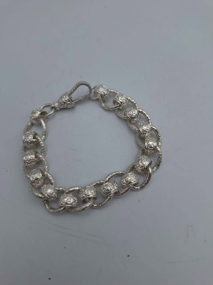 925 Sterling Silver Roller-Ball Belcher Bracelet Chunky Albert Clasp - 9" Long - 65.7 Grams *NEW*