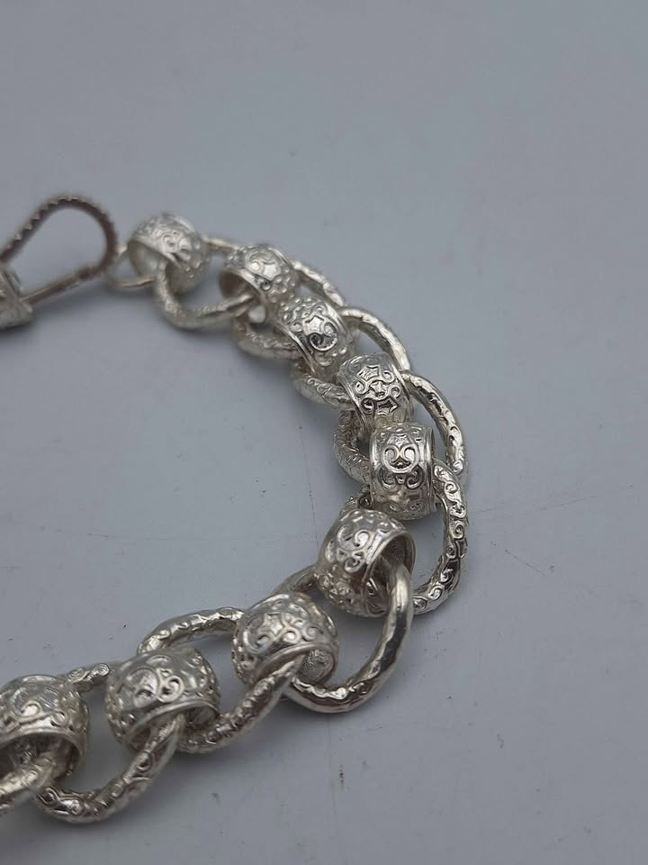 925 Sterling Silver Roller-Ball Belcher Bracelet Chunky Albert Clasp - 9" Long - 65.7 Grams *NEW* - Image 2