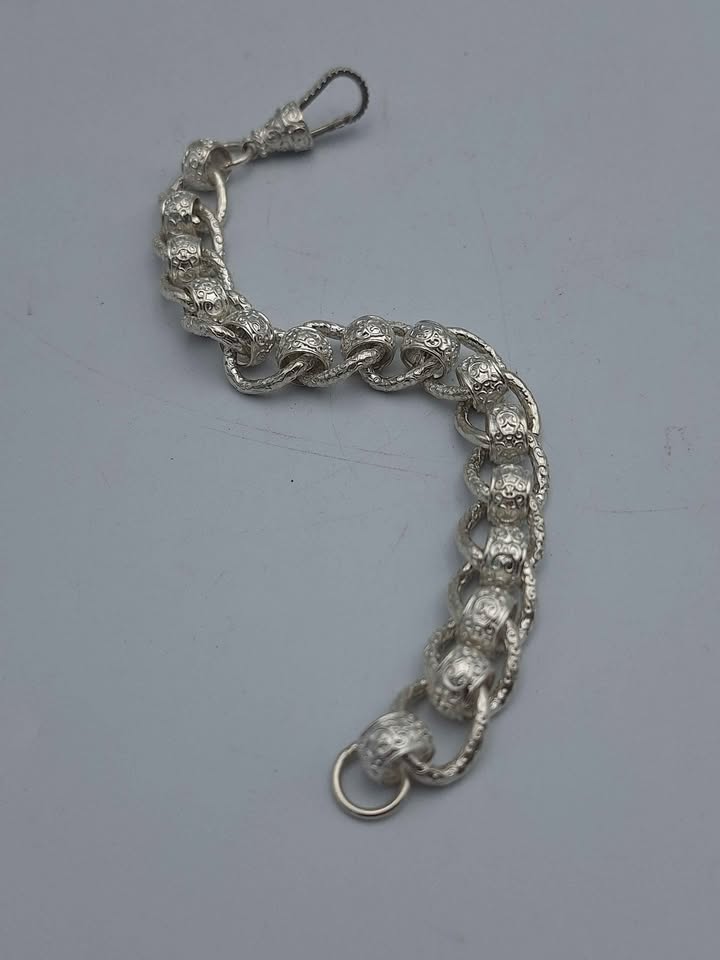 925 Sterling Silver Roller-Ball Belcher Bracelet Chunky Albert Clasp - 9" Long - 65.7 Grams *NEW* - Image 3