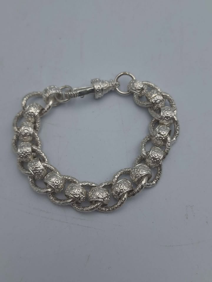 925 Sterling Silver Roller-Ball Belcher Bracelet Chunky Albert Clasp - 9" Long - 67.07 Grams *NEW*