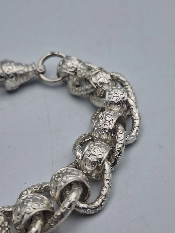 925 Sterling Silver Roller-Ball Belcher Bracelet Chunky Albert Clasp - 9" Long - 67.07 Grams *NEW* - Image 2