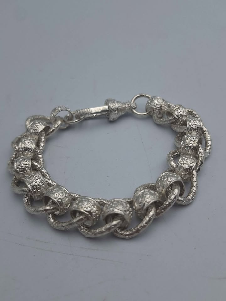 925 Sterling Silver Roller-Ball Belcher Bracelet Chunky Albert Clasp - 9" Long - 67.07 Grams *NEW* - Image 3