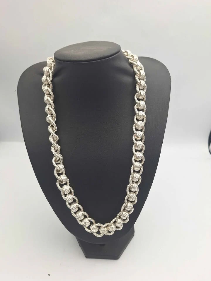 925 Sterling Silver Roller-Ball Belcher Chain Chunky Albert Clasp - 24" Long - 204.24 Grams **BRAND NEW**