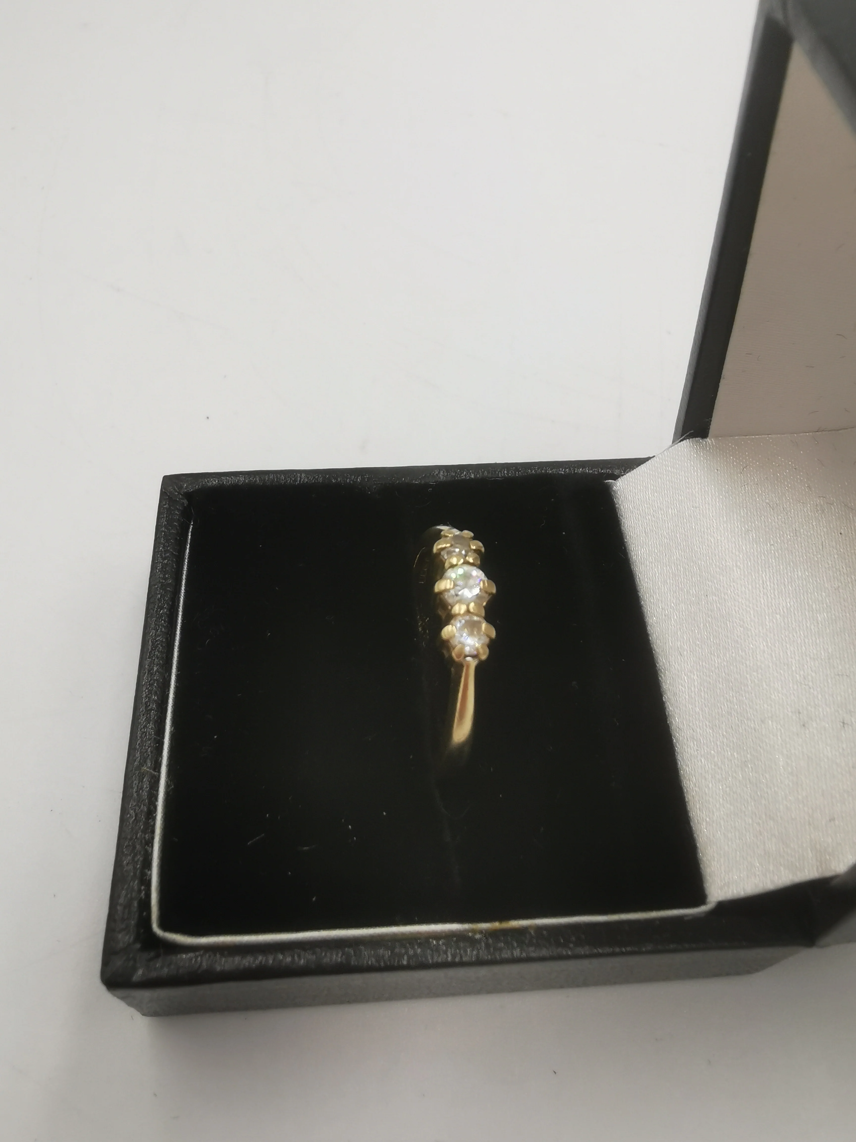 9CT Gold 375 Hallmarked, 3 CZ Stones Ring, 2.7Grams, Size: O - Boxed - Image 2