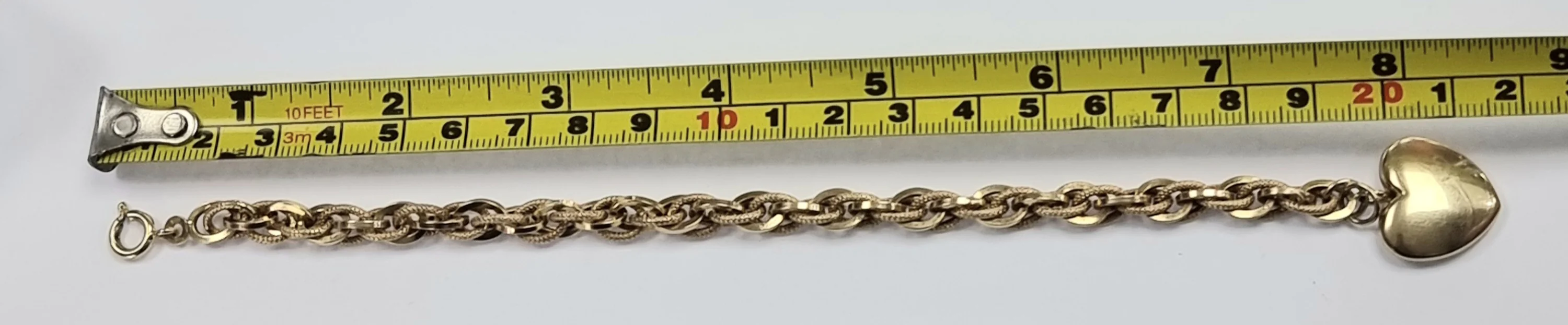 9ct Gold Heart Bracelet 8" - Image 3