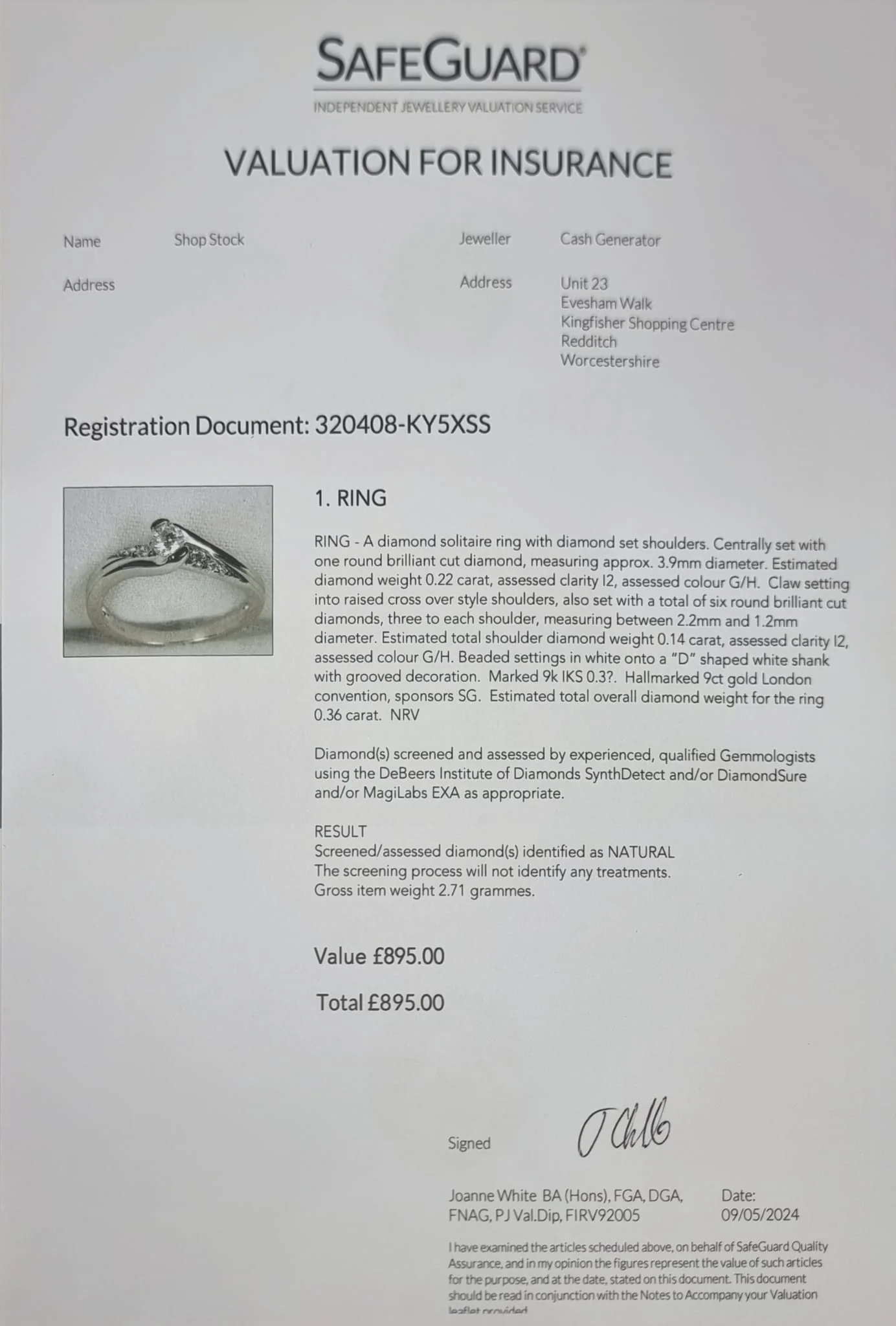 9ct White Gold 0.22ct Diamond Solitaire Ring - Size N - RRP £895 - Image 2