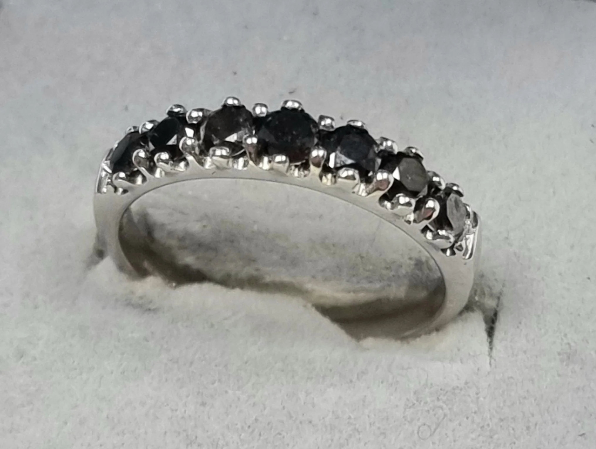 9ct White Gold Ring With Black Moissanite Size "S1/2"