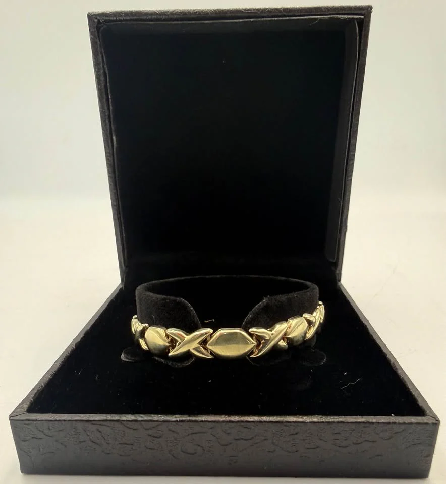 9CT XOXO STYLE BRACELET, 9.2G, YELLOW GOLD, 7” - Image 2