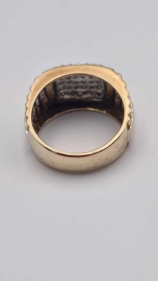 9ct Yellow Gold 0.5ct Diamond & CZ Rolex Style Ring - Size S - 8.48 Grams - Image 3