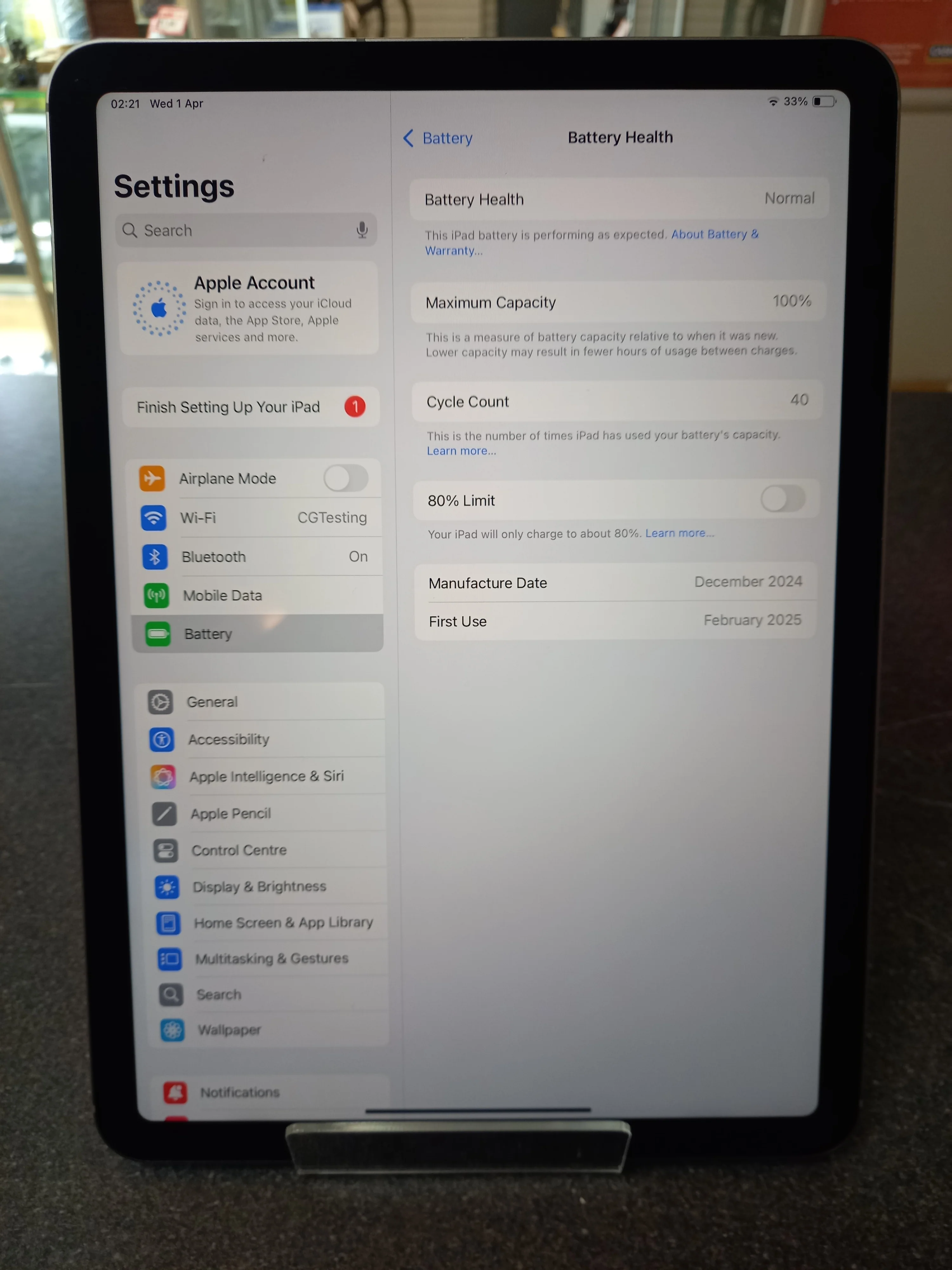 Apple iPad Air 11 Wi-Fi 128gb 100%bh 40 Cylcle Count - Image 2
