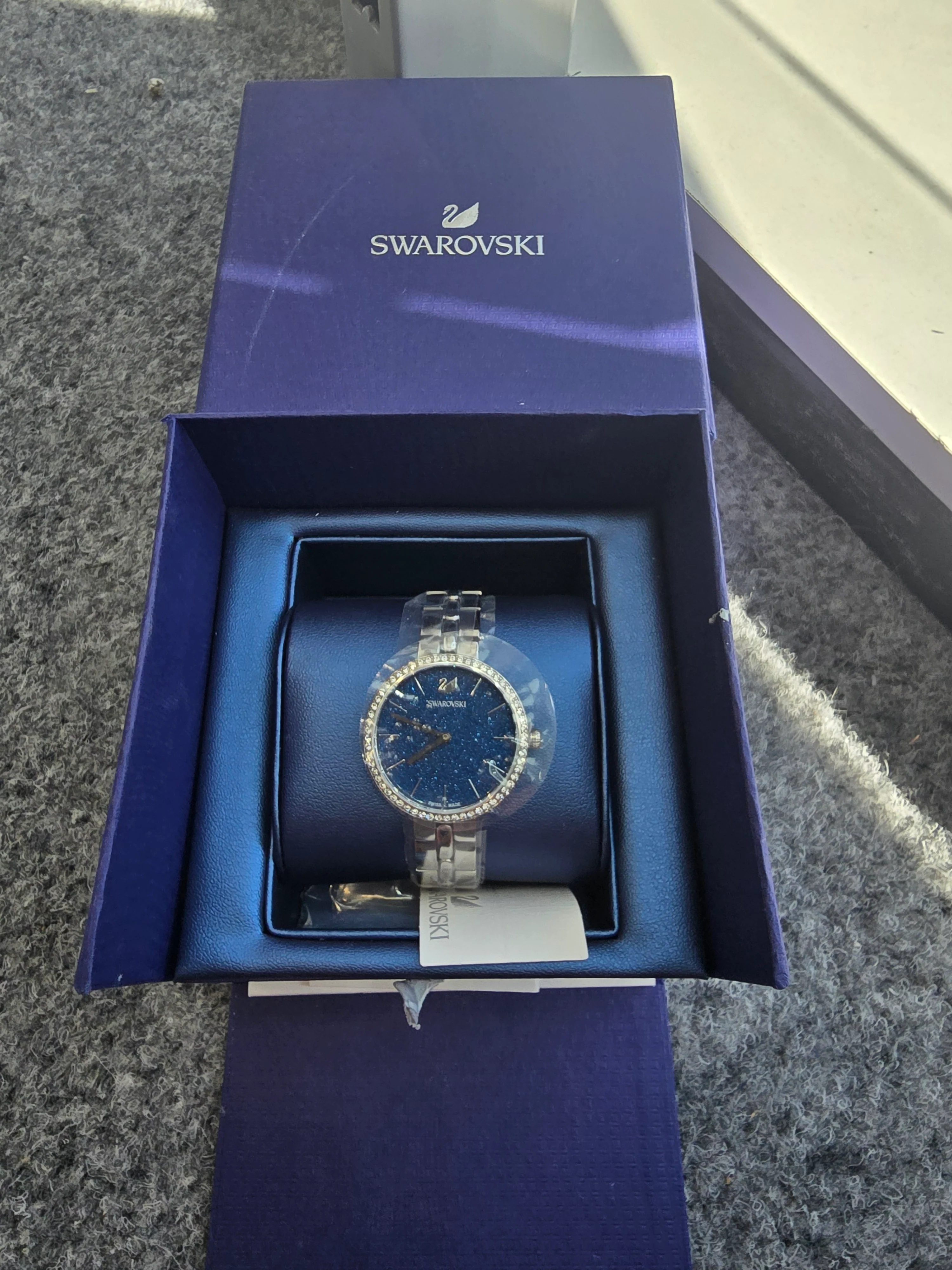 Authentic Swarovski Cosmopolitan Watch Swiss Made Blue Glitter Face