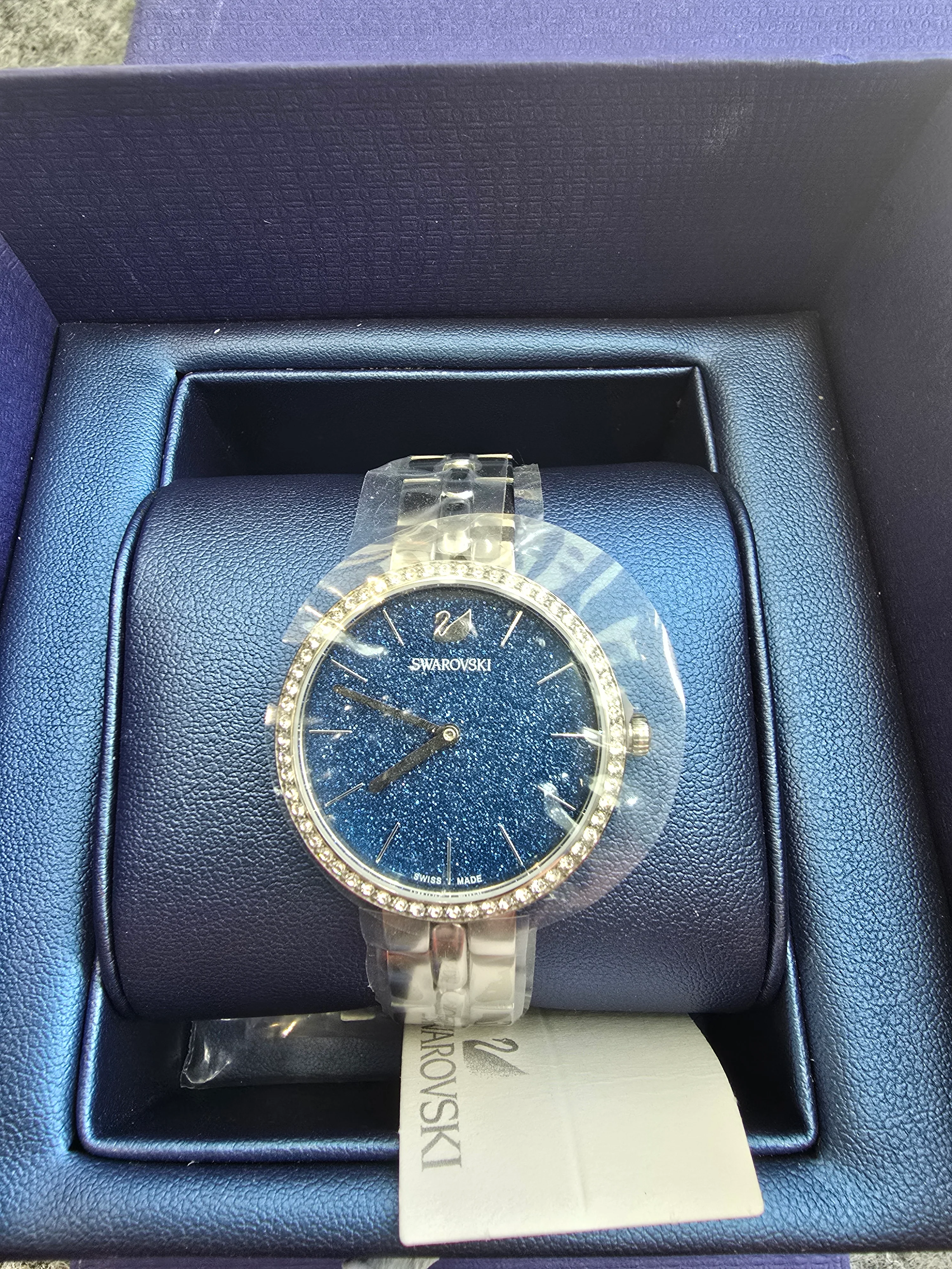 Authentic Swarovski Cosmopolitan Watch Swiss Made Blue Glitter Face - Image 2