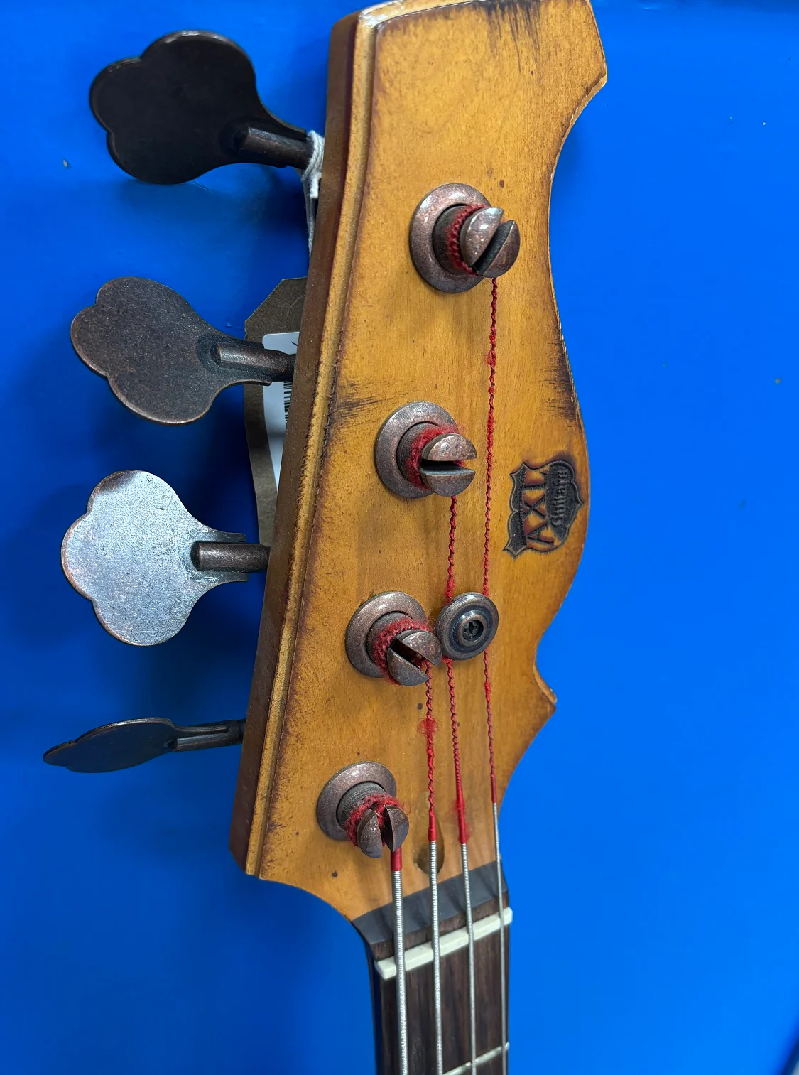 Axl Badwater Electric 4 String Bass Guitar - Distressed Blue Crackle - Image 2