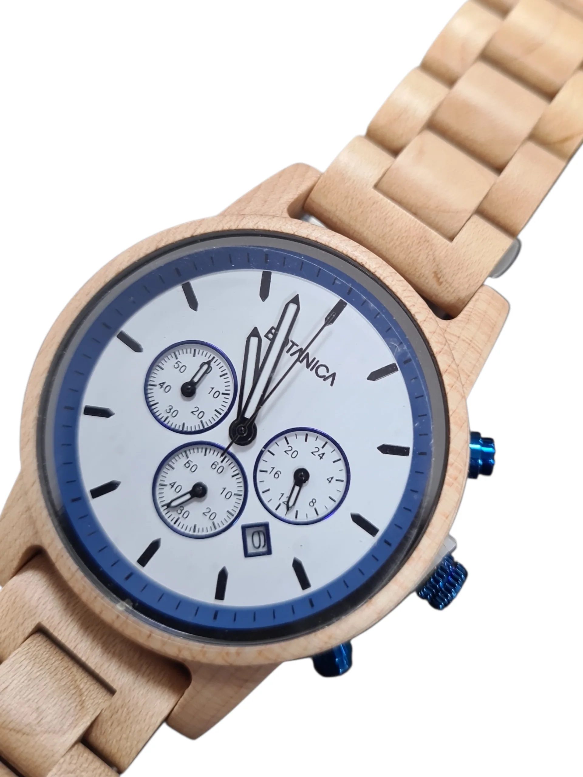 BOTANICA ALDER WOODLINK ZEBRANO, CHRONOGRAPH, QUARTZ, WOODEN MENS WATCH, IN ORGINAL BOX - Image 2