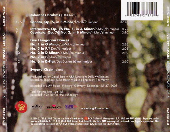 Brahms* - Evgeny Kissin – Sonata / Intermezzo / Capriccio / Five Hungarian Dances - Image 2