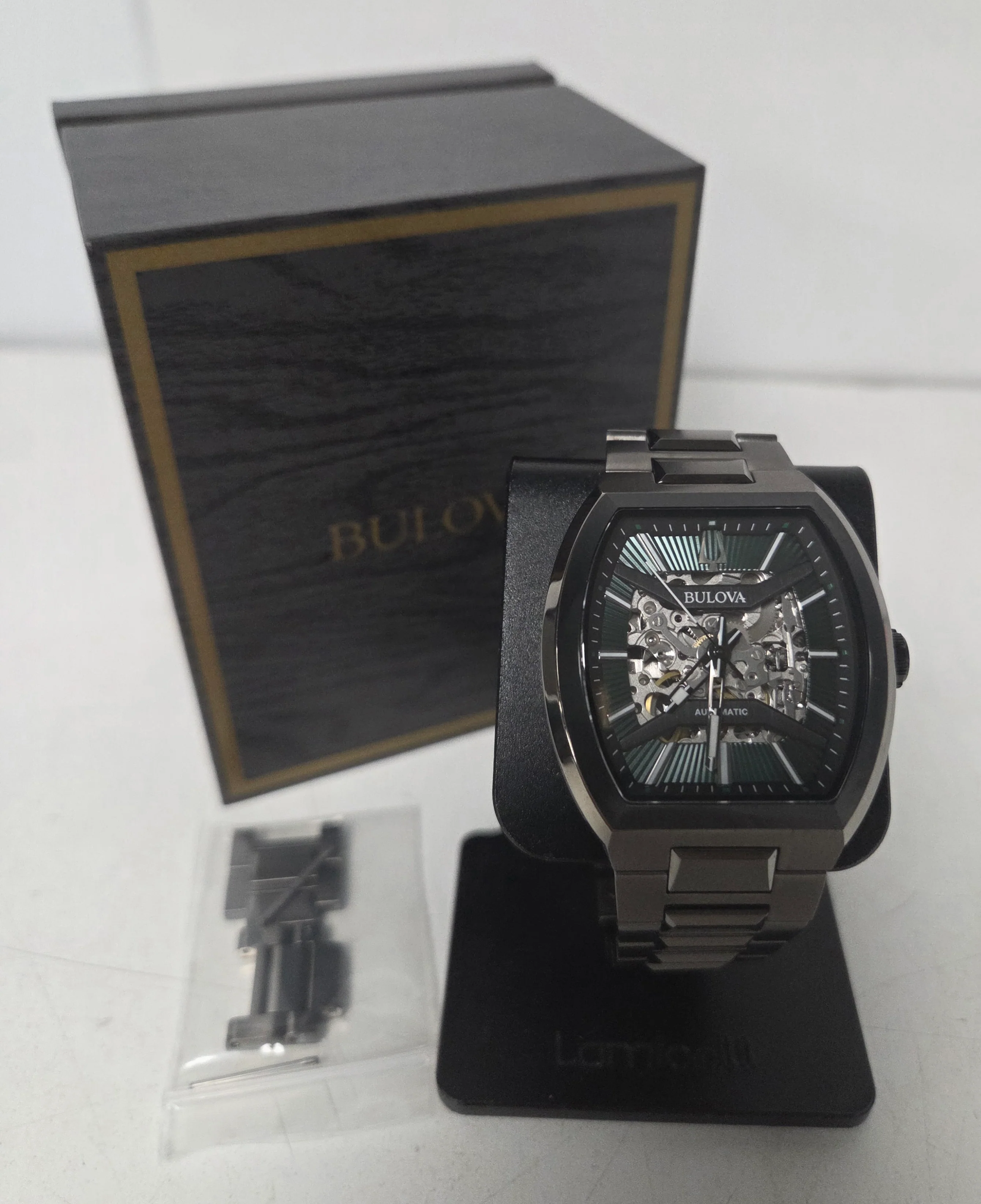 Bulova Maquina Men's Green Skeleton Dial Curve Glass Stainless Steel Watch - Image 2