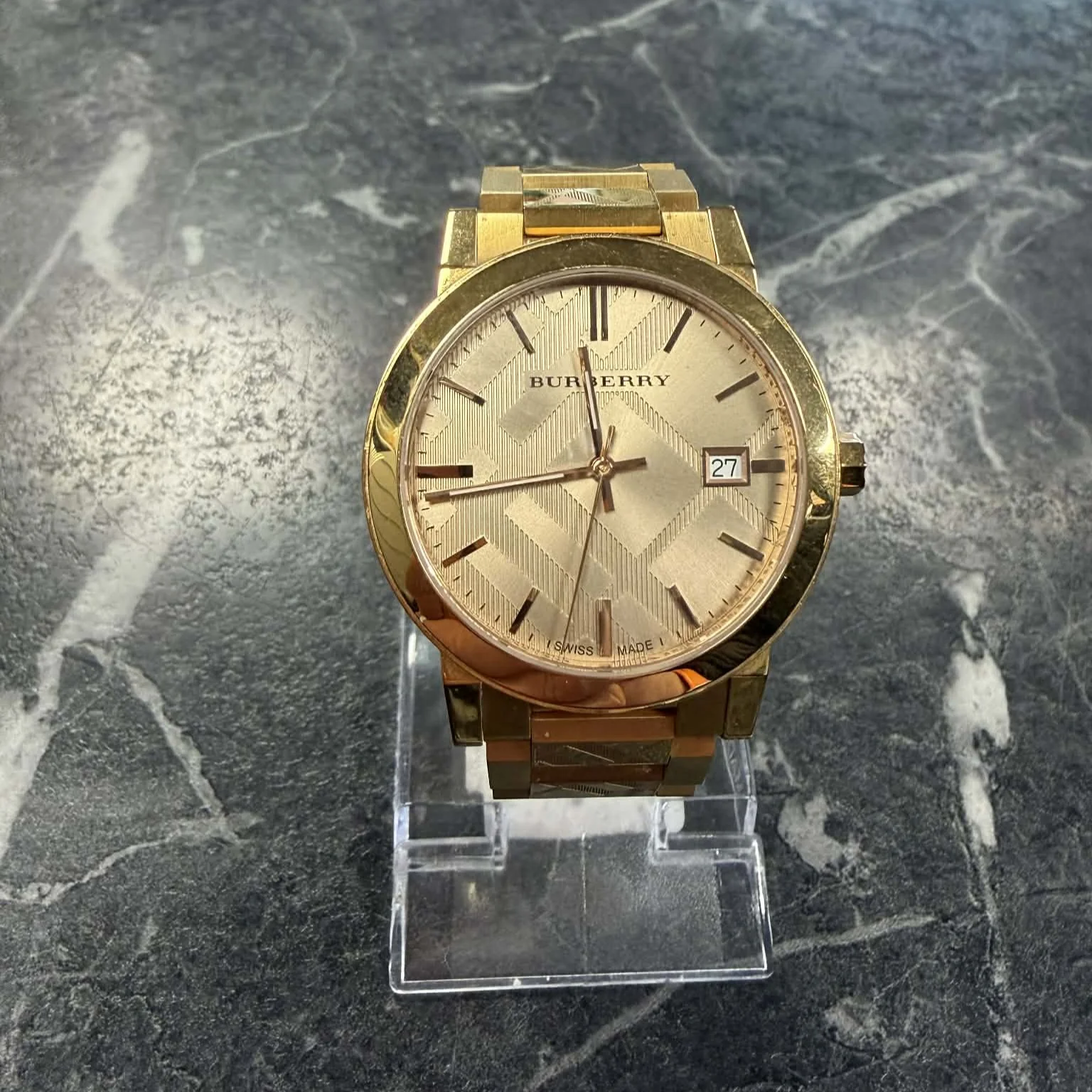 Burberry Unisex Watch The City 38mm Engraved Check Watch BU9039