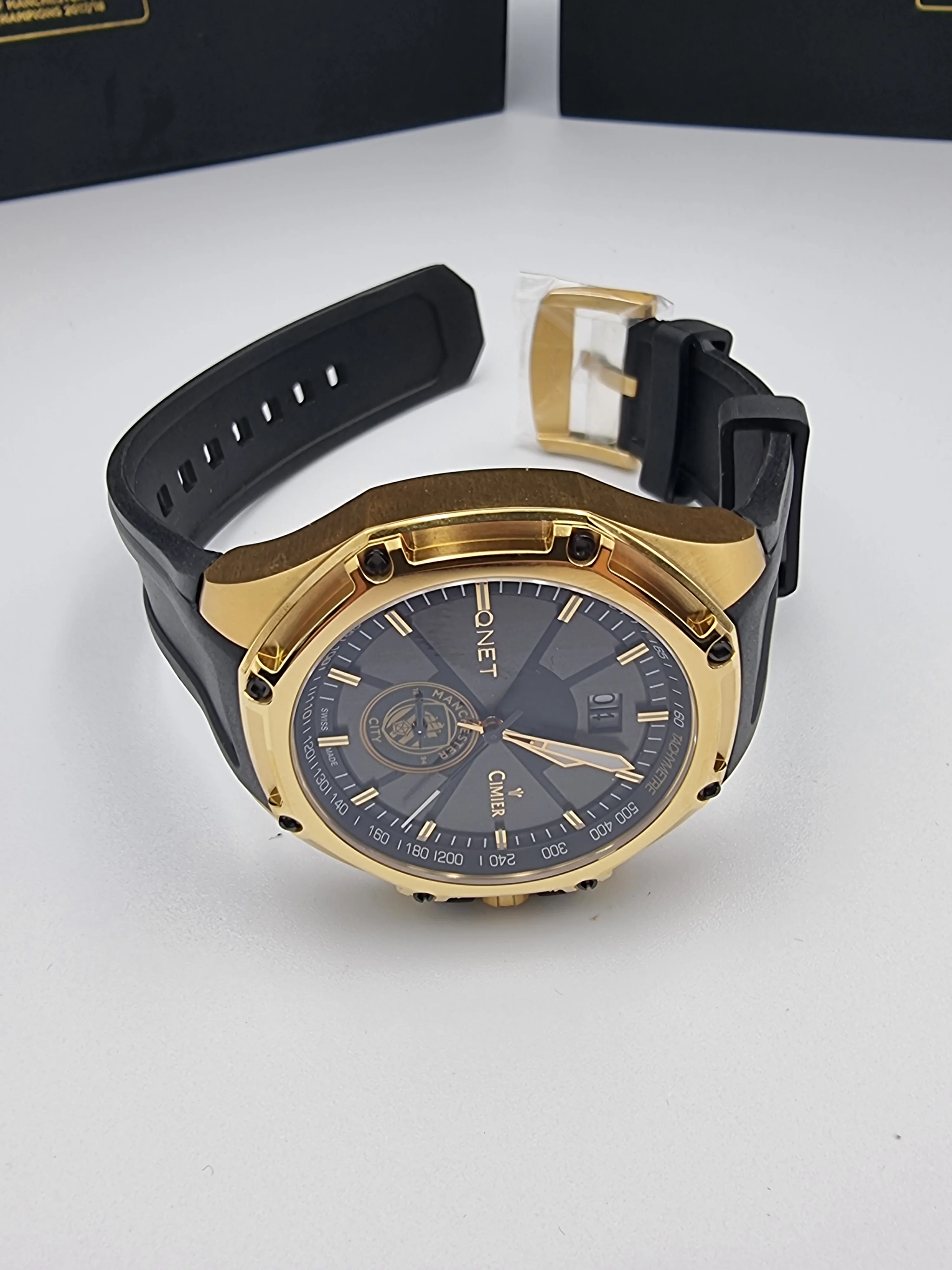 Cimier Swiss Made Quartz Chronograph Watch Manchester City QNET Limited Edition 0442/1880 - Boxed With Rubber Strap **LIKE NEW** - Image 4