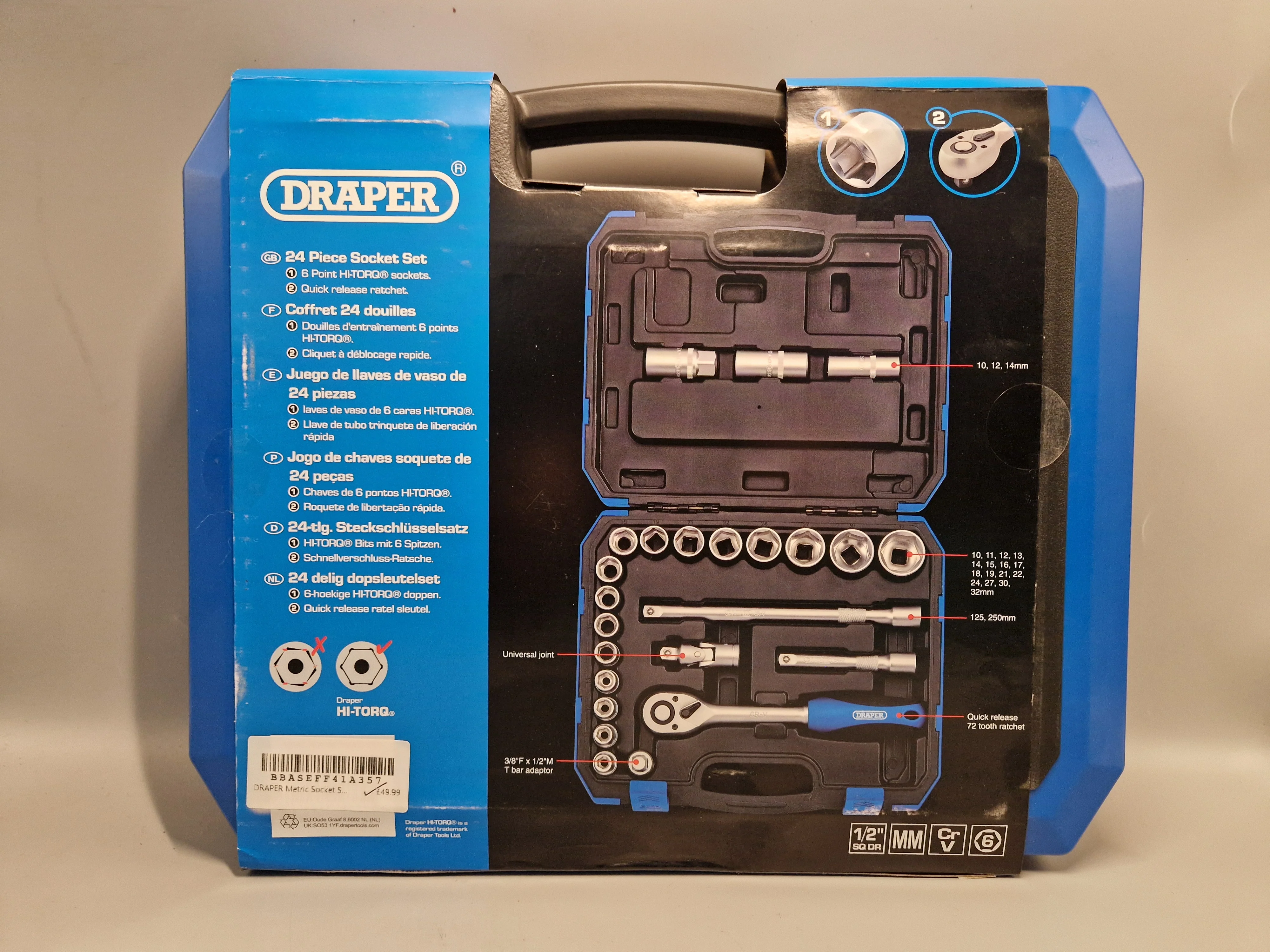 DRAPER Metric Socket Set, 1/2" Sq. Dr. 24 Piece - Image 2