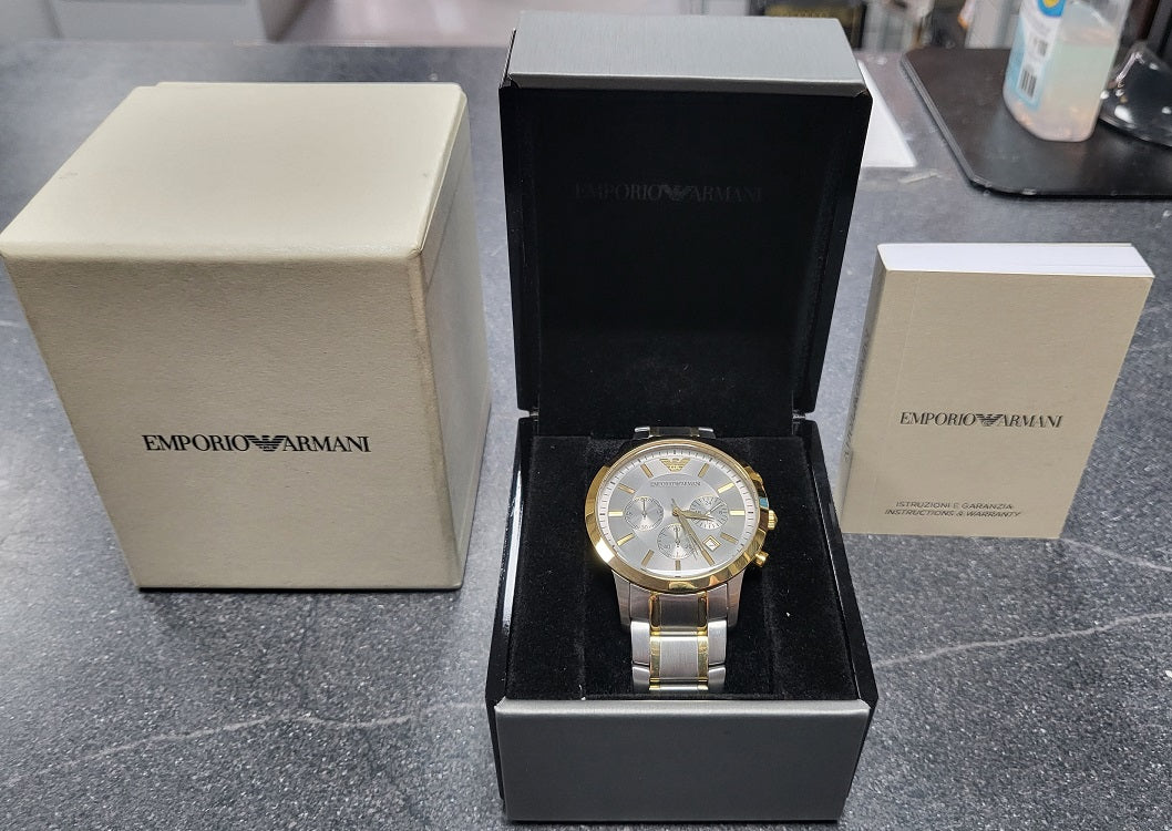 EMPORIO ARMANI RENATO AR11076 - Silver/Gold Trim Watch - Boxed - Image 2