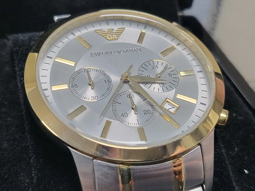 EMPORIO ARMANI RENATO AR11076 - Silver/Gold Trim Watch - Boxed - Image 3