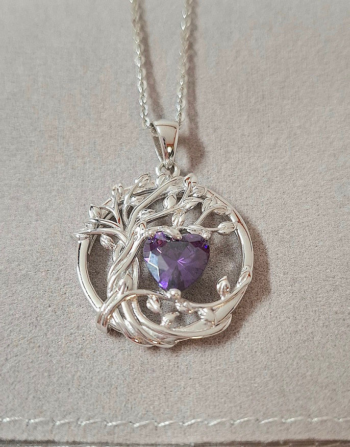 FANCIME Tree of Life Birthstone Necklace Amethyst