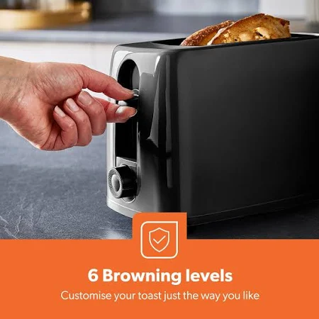 Geepas 2-Slice Black Bread Toaster with 6 Level Browning Control - Image 4