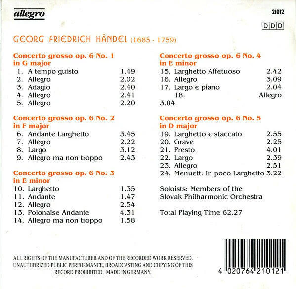Georg Friedrich Händel ‎– Concerti Grossi Op. 6 No's 1-5 - Image 2