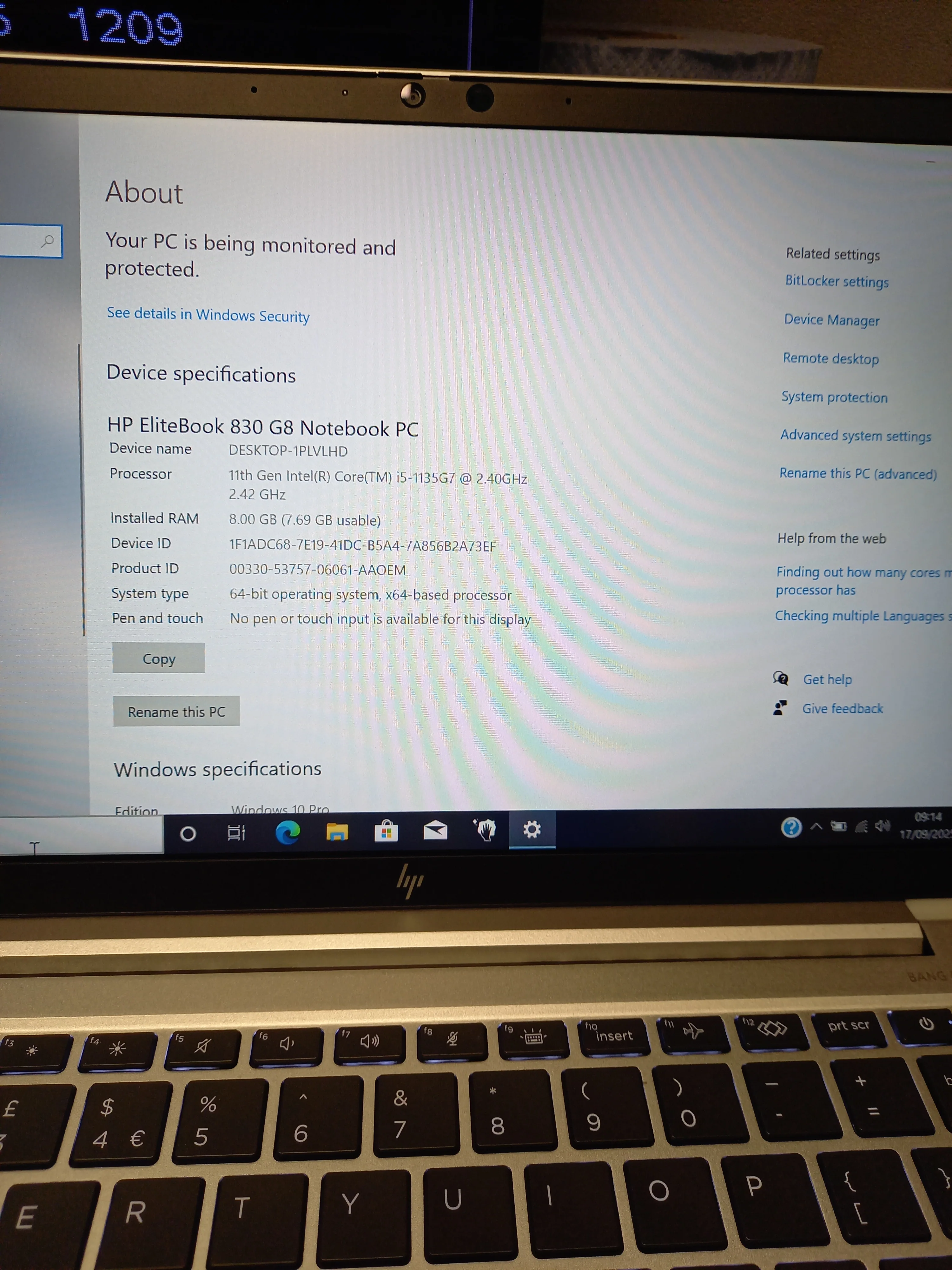 HP EliteBook 830 G8 Intel i5 1135G7 2.40GHz 8GB RAM 256GB SSD 13.3" Win 10 pro - Image 3