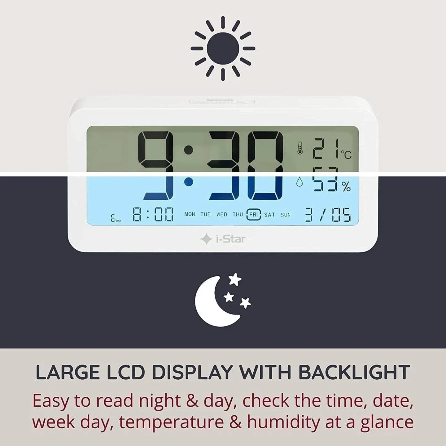 i-Star Portable Alarm Clock with Temperature and Humidity - Image 4