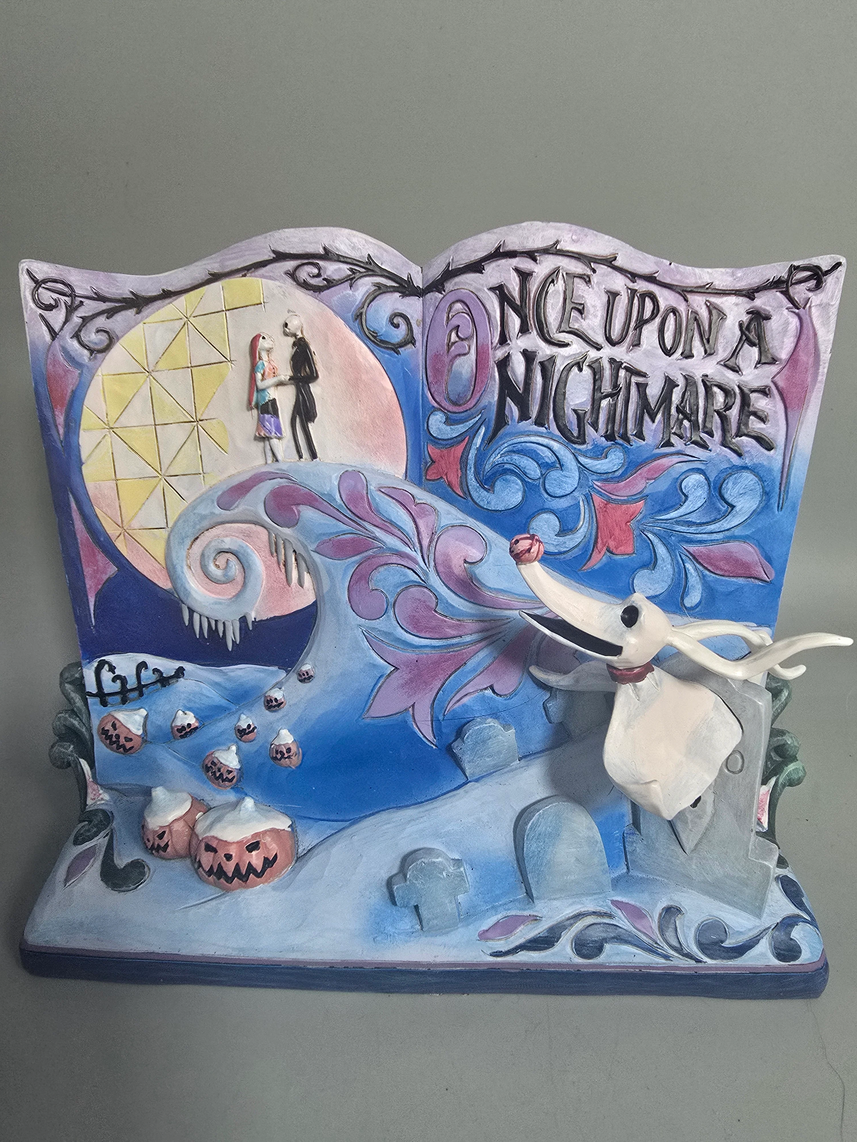 Jim Shore Disney Traditions 'Once Upon A Nightmare' Book Figurine Christmas & Jim Shore Disney Fated Romance Jack Skellington and Sally Figurine, - Image 2