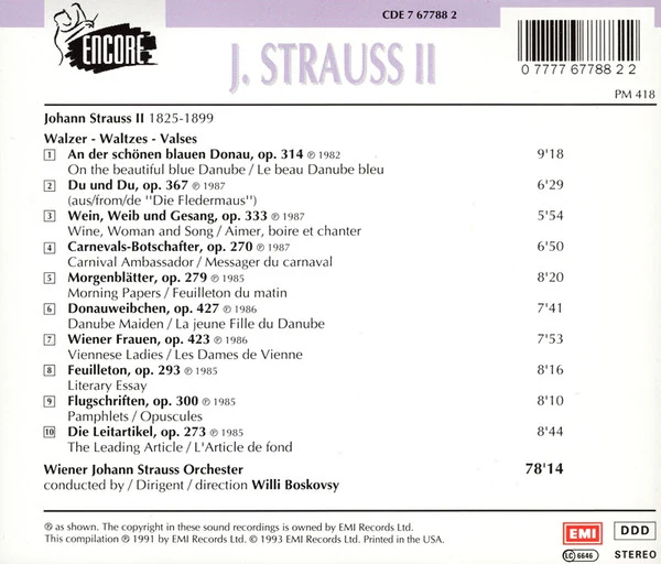 Johann Strauss II* Wiener Johann Strauss Orchester, Willi Boskovsky – Walzer - Image 2