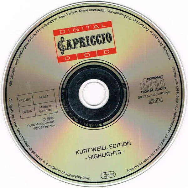 Kurt Weill - Kurt Weill Edition Highlights (Compact Disc CD) - Image 2