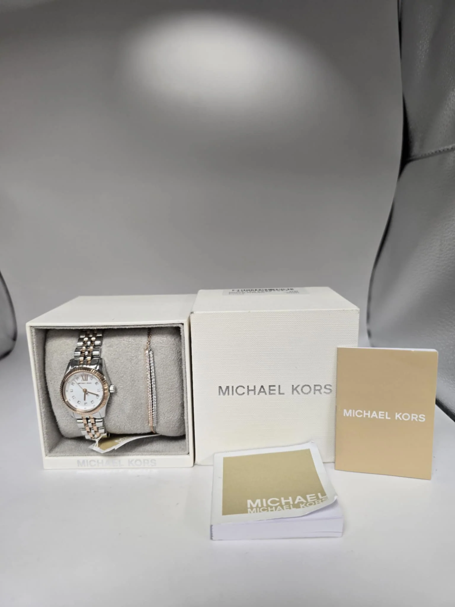 Michael Kors Lexington Pavé Two-Tone Watch and Slider Bracelet Gift Set - Image 2