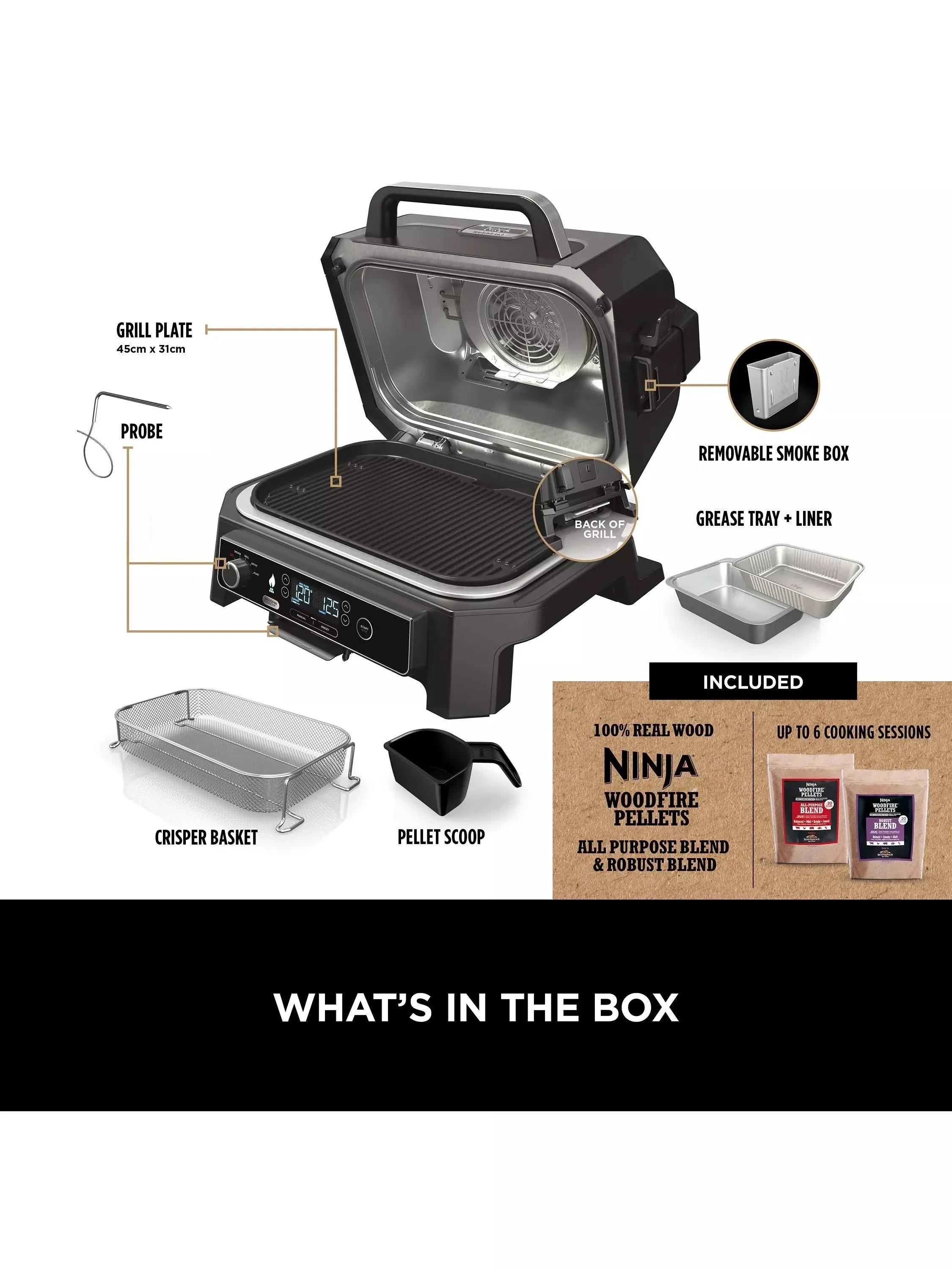 Ninja OG850UK Woodfire Pro XL Electric BBQ Grill & Smoker - Black - Image 2