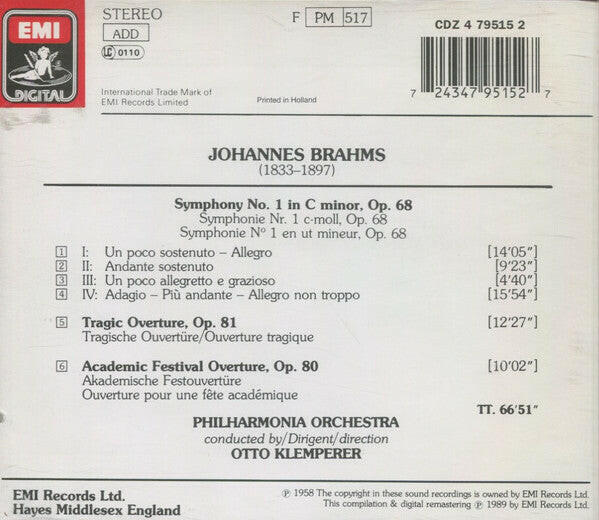 Otto Klemperer, Brahms*, Philharmonia Orchestra ‎– Symphonie No. 1 - Image 2