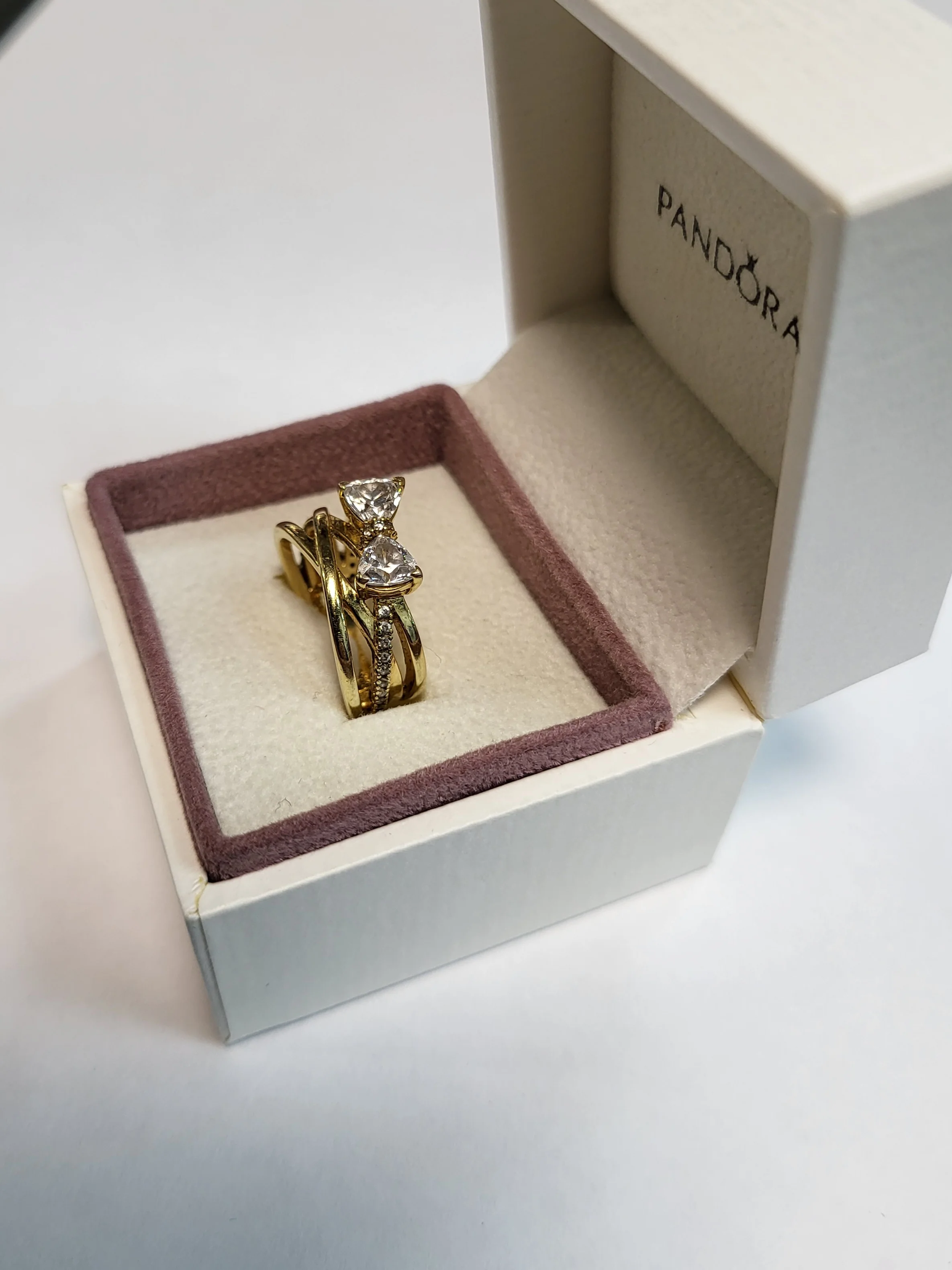 Pandora Gold Sparkling Bow & Crossover Band Ring - Size 50 - Image 2