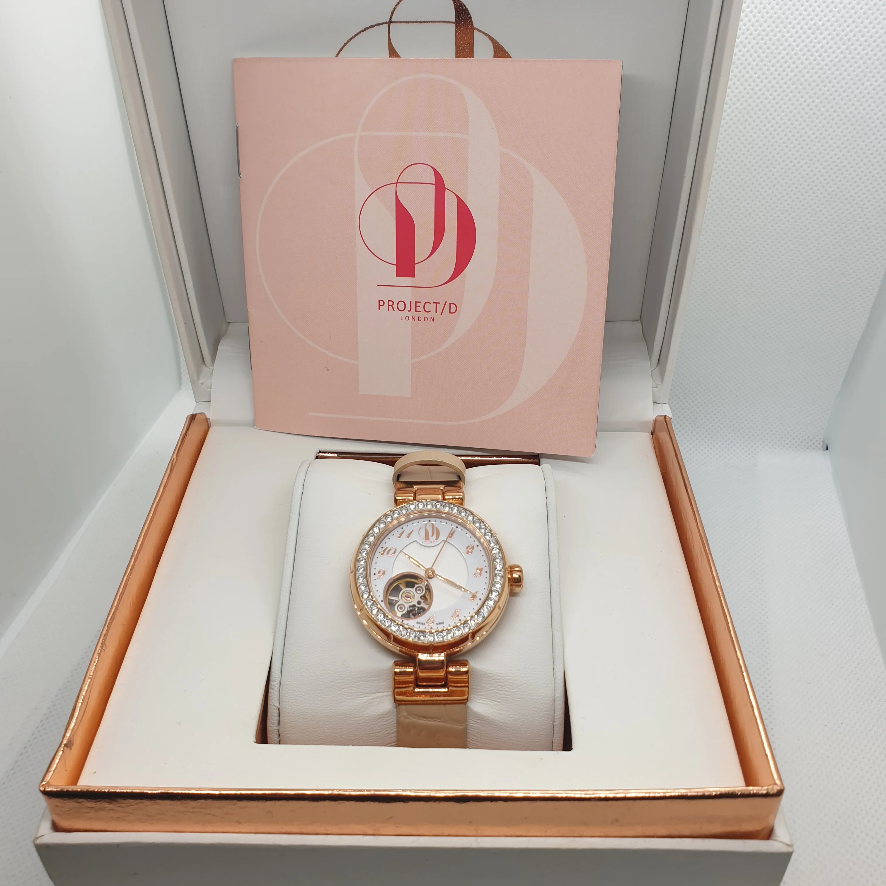 **SALE** ProjectD London Ladies Swiss Made Automatic Crystal Leather Watch (PDS004/A/18) - Image 4