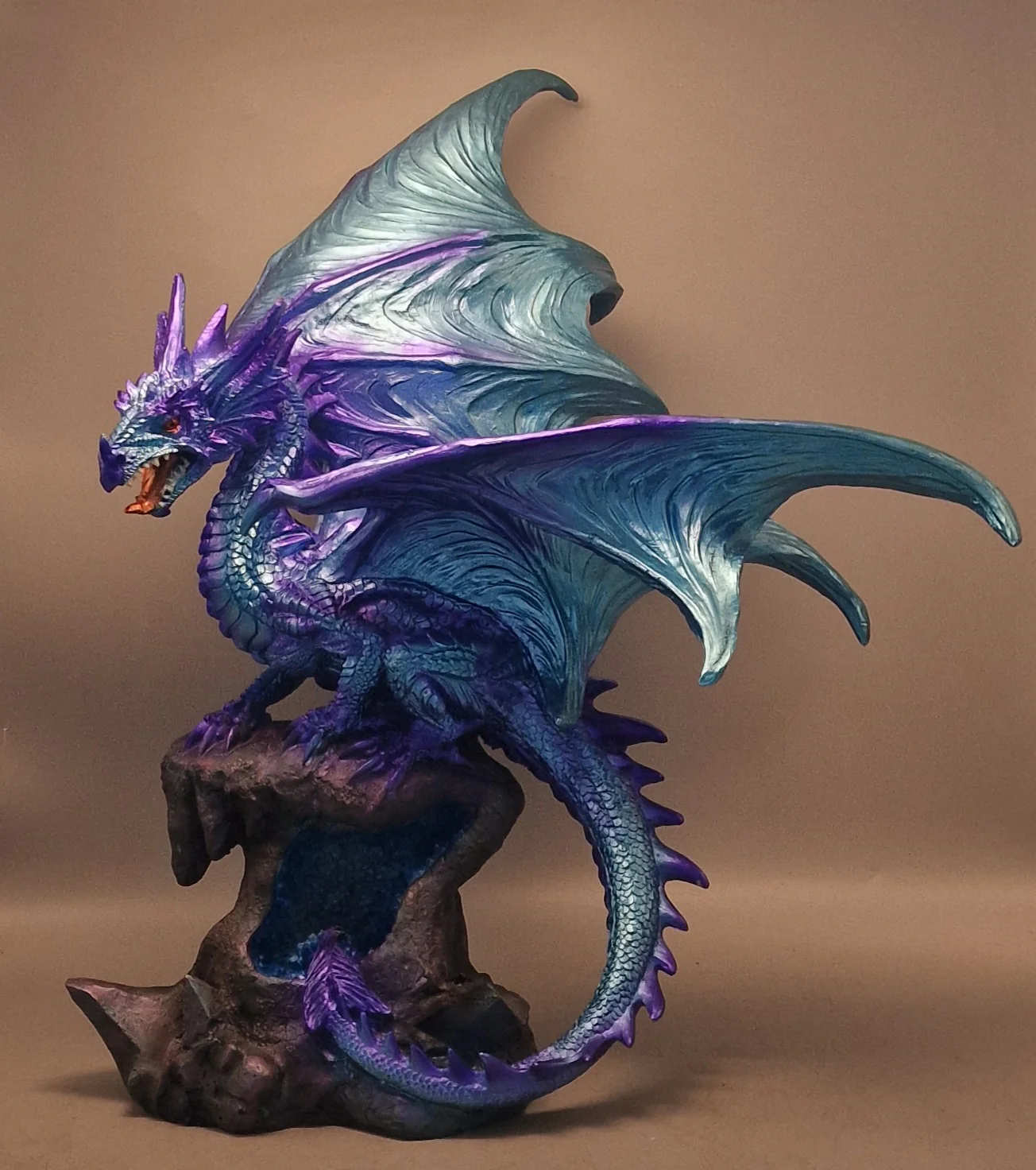 Blue Dragon stood on rock that lights up Boxed and Brand New stands 18'' High