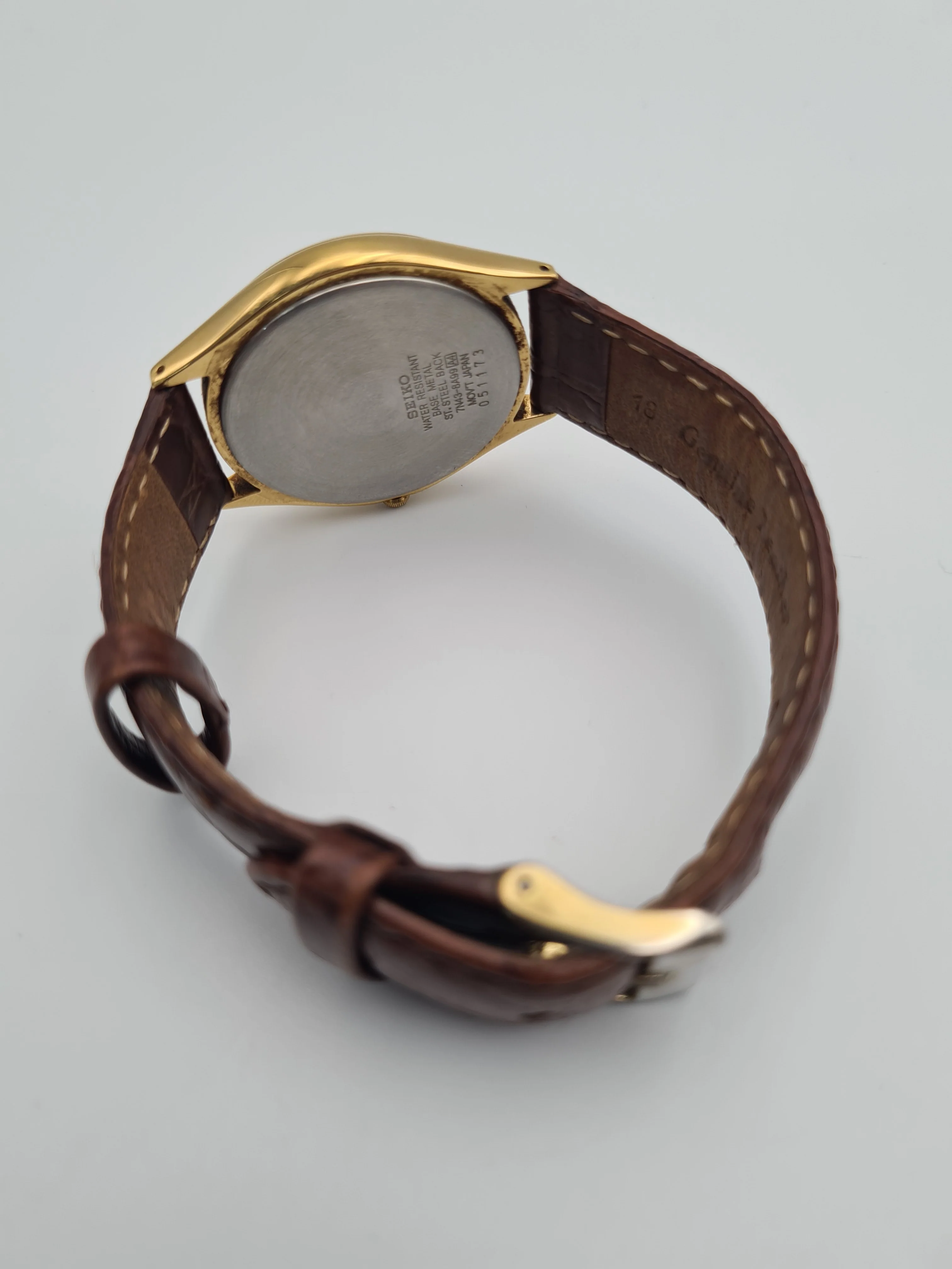 Seiko 7N43-8A vintage Quartz Dress Watch with leather strap BOXED - Image 3