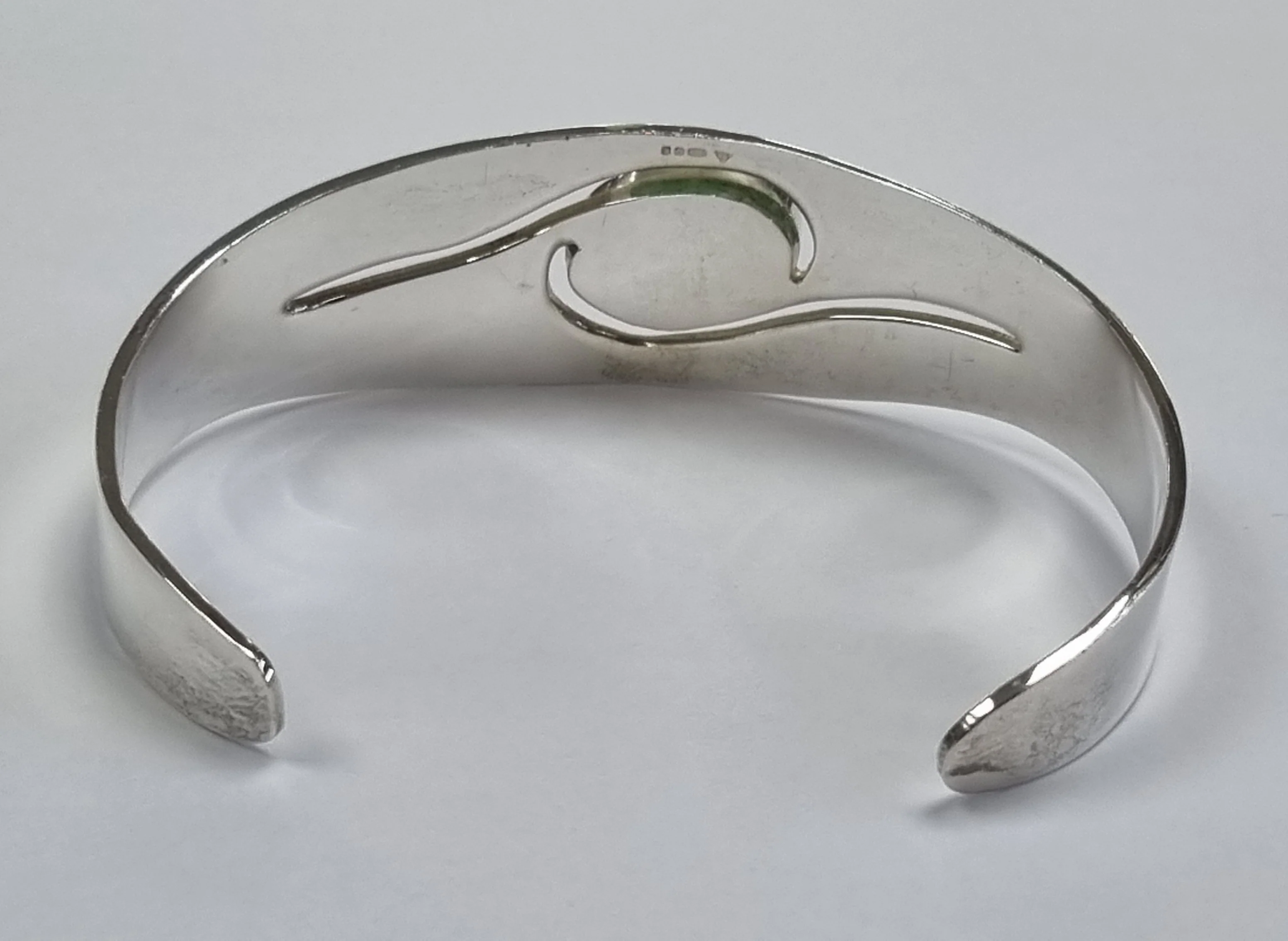 Silver Bangle Green Stone - Image 2