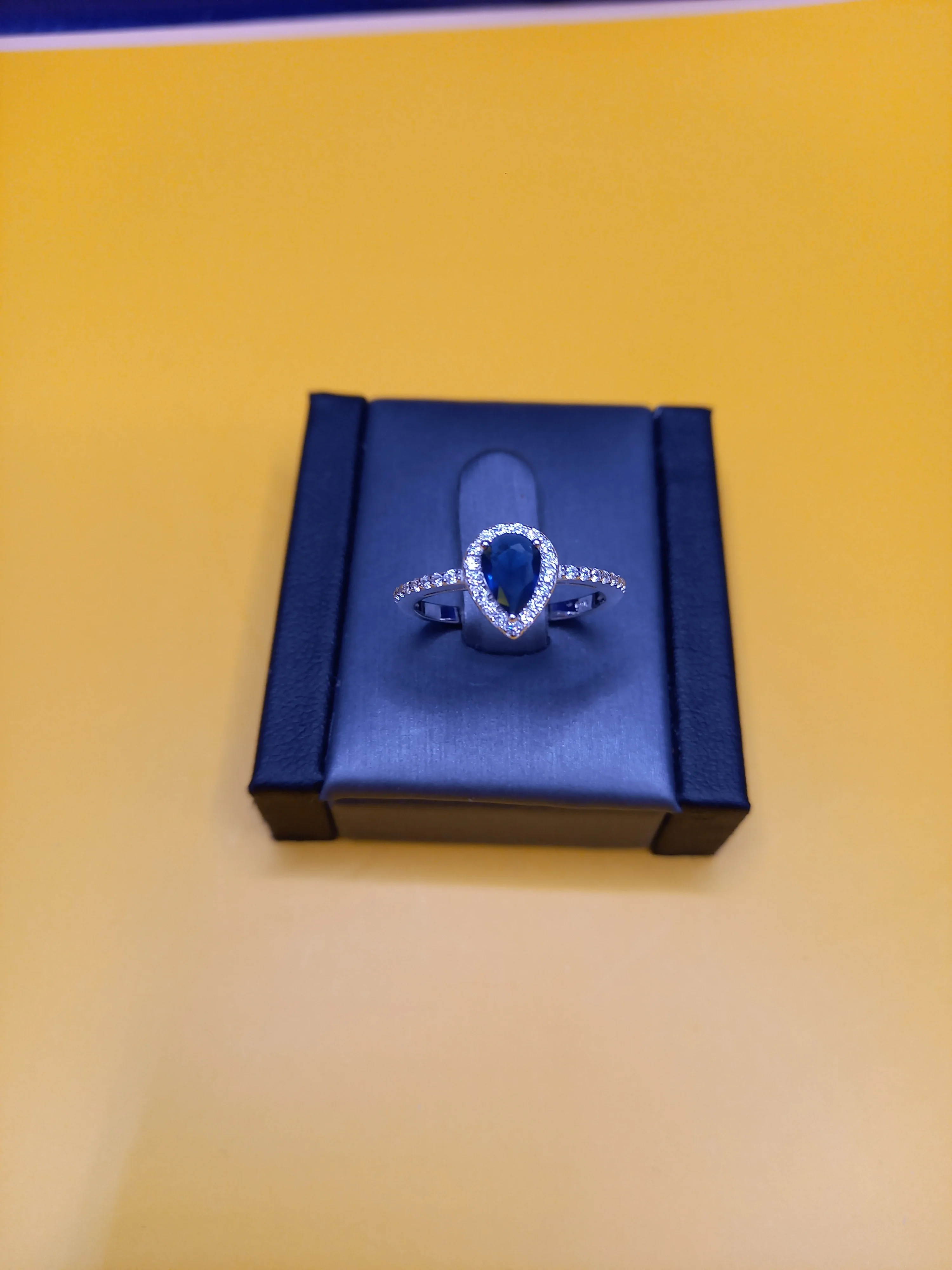Silver Dark Blue Tear Drop Ring Size-P - Image 2